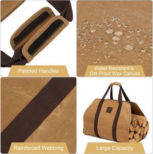 Accesorios de estufa de leña de muestra gratuita: Bolsa de transporte de leña grande con bolsa de transporte de troncos de lona encerada de alta resistencia - Product Image 4