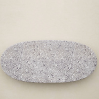 Table basse en marbre terrazzo gris, profil bas, ovale concave, table à thé en pierre, design de villa, bureau central, maison de rêve
