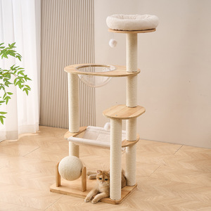 Árbol para Gatos de Madera Maciza de 4 Niveles, Poste Rascador Resistente, Estructura para Escalar para Gatos de Uso Doméstico - Product Image 1