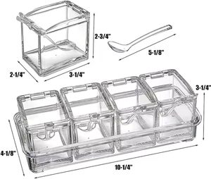 Clear Seasoning Rack Spice Pots - 4 Piece Storage Container Condiment Jars - Acrylic Seasoning <b>Box</b>, Cruet with Cover and Spoon - Product Image 2