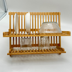 Escurridor de platos de bambú de doble nivel, de secado rápido, para platos y vasos de cocina - Product Image 1