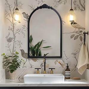 Miroir mural décoratif en métal de style Mid-Century Modern, motif sculpté français, forme arquée, installation facile, sans électricité, pour salle de bain - Product Image 1