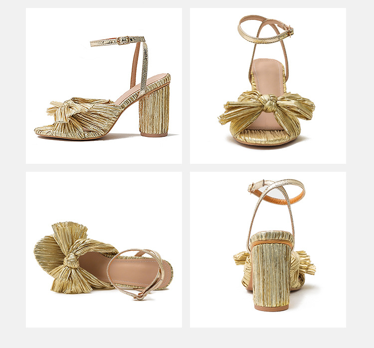 Fashion Women Sandals Shoes Thick Heel Bow Sandals Retro Fairy High Heels Shoes