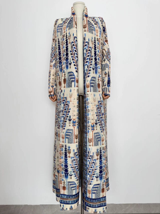 Miyake Abaya 2025 femmes Robe musulmane Vintage grande taille imprimé longue Robe Pour <span class=keywords><strong>Femme</strong></span> modeste décontracté Cardigan veste pour grandes dames - Product Image 4