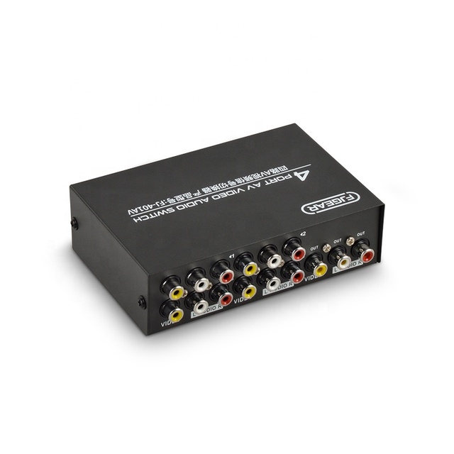 FJ-401AV FJGEAR 4 PORT VIDEO AUDIO Switch 4 in 1 Out Four Port Switch Plug and Play Bandwidth 250mhz HD Av Switch