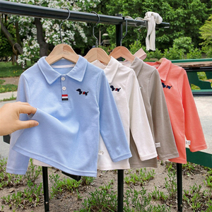 Polo décontracté à manches longues 100 % coton pour enfants, motif dessin animé brodé, haut d'été pour garçons, filles et bébés, sous-vêtement, vente en gros - Product Image 1