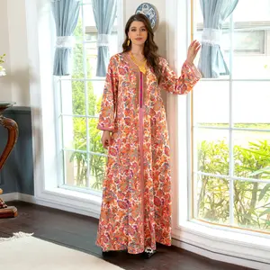 2576 Kuwii Fashion Muslim Home Robe Printed Hot Diamond Latest Abaya Design Muslim Dress 2023 Dubai Womens Kaftans