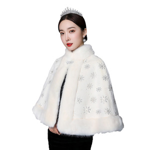 S4309F longues robes de soirée Cape luxe nouvelle haute qualité blanc <span class=keywords><strong>pas</strong></span> <span class=keywords><strong>cher</strong></span> Cape mariage capes hiver Cape - Product Image 5