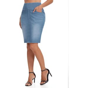 Jupe en jean stretch taille haute pour femme FOXA, longueur genou, coupe slim, avec poches - Product Image 3