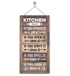 Décoration murale amusante pour cuisine de ferme, panneau de règles de cuisine en bois poli fait à la main - Product Image 1