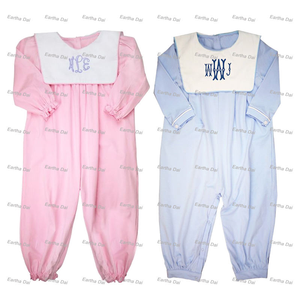 Conjunto de regalo para Recién Nacido 100% algodón cuello Peter Pan Otoño Invierno ropa de bebé vestidos al por mayor 0-12 <span class=keywords><strong>meses</strong></span> conjuntos de mameluco con monograma - Product Image 4