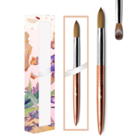 Kuas Kuku Akrilik Mewah Grosir 100% Premium Kolinsky Rose Gold Ukuran 8 24 Kepala Bulat/Keriting untuk Profesional Kuku