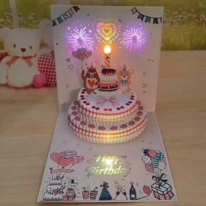 Feux d'artifice mignon dessin animé gâteau d'anniversaire lumières rougeoyantes musique Bloom 3D Pop up <span class=keywords><strong>carte</strong></span> <span class=keywords><strong>de</strong></span> voeux vrai chant cadeau d'anniversaire <span class=keywords><strong>carte</strong></span> <span class=keywords><strong>de</strong></span> bénédiction - Product Image 4