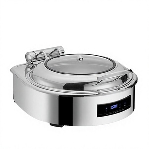 Luxury Electric 6L Circular Chafing Dish Hydraulic Glass Cover Stainless Steel <b>Buffet</b> <b>Server</b> 400W Multi-Style Silver Gold - Product Image 2