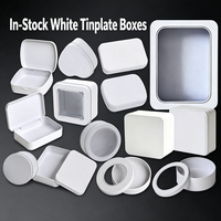 Boîte en métal vide blanche en stock, formes variées (carrée, ronde, cœur), conteneur en étain personnalisable avec logo pour le stockage de cadeaux