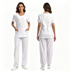 Nuova <span class=keywords><strong>Serie</strong></span> di Divise Infermieristiche in 14 Colori Opzionali, Set Medico a 2 Pezzi con Top a Maniche Corte e Pantaloni a Gamba Dritta - Product Image 1
