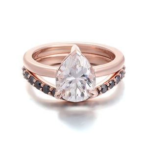 Nouveau et brillant 	 Bague Nugget en or rose 10k 14k 18k, moissanite blanche et noire, bagues délicates au design simple pour femme, ensemble de bagues pour un usage quotidien - Product Image 1