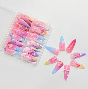 96 <span class=keywords><strong>faux</strong></span> ongles à presser Y2K couleur <span class=keywords><strong>bonbon</strong></span> dégradé, avec fleurs 3D en acrylique et nœuds, longs stilettos, couverture complète - Product Image 4