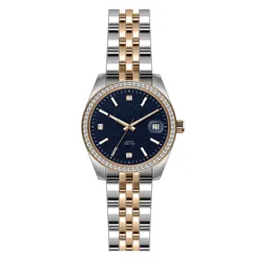 Relógio de aço inoxidável para mulheres, pulseira de aço com movimento de quartzo, joia personalizada com logotipo, pedra de Moissanite