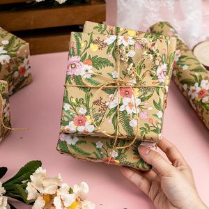 Kraft Wildflower <b>Wrapping</b> <b>Paper</b> 17 Inch X 16.5 Feet Pink <b>White</b> Floral Gift Wrap For Birthday Girl - Product Image 6