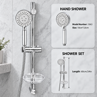 Set Shower Genggam Chrome dengan Batang Geser yang Dapat Disesuaikan, Selang Terjalin, Tombol Pause Satu Sentuhan, dan Rel Shower Dinding untuk Kamar Mandi