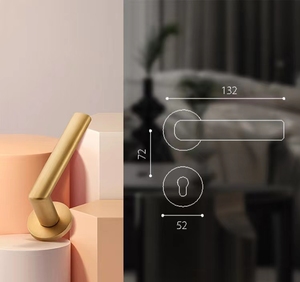 Luxury Zinc Alloy Brushed Brass Wood <strong>Door</strong> Handle with Lock for House Decoration - Product Image 2