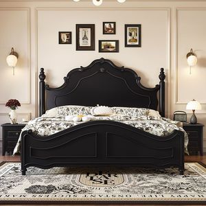 Vintage American Style <b>Solid</b> <b>Wood</b> Sleigh <b>Bed</b> 1.8m Hand Carved King Size Bedroom Furniture - Product Image 2
