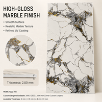 Panneau mural en PVC imperméable à haute brillance MORLENX, marbre gris fumé avec veines dorées, pour intérieurs de luxe