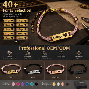 Pulsera con dije de nombre grabado personalizado, chapada en oro de 18 quilates, de acero inoxidable con cuerda trenzada, regalo de joyería para pareja - Product Image 1