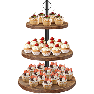 OugeWood Soporte Redondo Rústico de Madera de 3 Niveles para Cupcakes, Base de Pedestal con Acabado Pulido, Tamaño Grande para Bodas, Cumpleaños, Baby Shower - 1 Unidad - Product Image 1