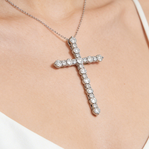 CUSTOM SILVER 10K/14K/18K GOLD PLATED LAB GROWN CVD DIAMOND CLASSIC ENGAGEMENT <b>GIFT</b> SWEATER CHAIN NECKLACE CROSS PENDANT - Product Image 4