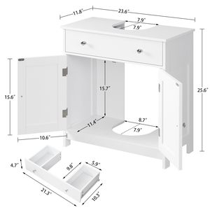 <span class=keywords><strong>Meuble</strong></span> de rangement moderne blanc <span class=keywords><strong>sous</strong></span> évier avec 2 portes et un tiroir, <span class=keywords><strong>meuble</strong></span> <span class=keywords><strong>sous</strong></span>-évier en U pour salle de bain - Product Image 3