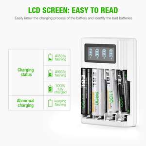 EBL Smart LCD <b>Battery</b> Charger 4-Bay 2 USB Input Port AA/AAA <b>Rechargeable</b> <b>Battery</b> Charger LED Display for Ni-CD Ni-MH Li-Ion US - Product Image 5
