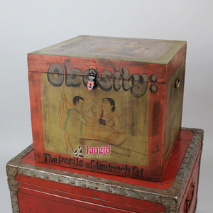 Caja de Almacenamiento de Madera Pintada a Mano Estilo Vintage, Cuadrada con Tapa, Diseño Bohemio, Estilo Póster Artístico, Tema Decorativo - Product Image 5