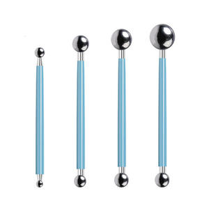 Set de 4 stylos à modeler pour gâteaux fondants Outils de modelage de boules en métal pour poterie Argile polymère Pâte à sucre Pâte à gomme DIY Décoration de pâtisserie - Product Image 1