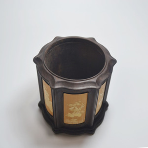 Bamboo Pen Holder Square Shape ZBT 002 Carved Floral Design Office Stationery - Product Image 2