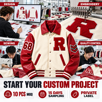 Blouson universitaire en laine mélangée Melton avec logo personnalisé, ourlet côtelé rayé à boutons-pression et appliqué contrastant – Fabricant et fournisseur OEM