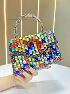 New Luxury Cross-border Trend Flap <b>Clutch</b> Bag Chain Strap Magnetic Buckle Rhinestone Decorations Polyester Material Tanjing - Product Image 6