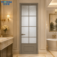 Puerta de Baño de Vidrio y Aluminio Color Taupe, Puerta Abatible con Diseño de Rejilla Vintage