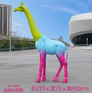Açık büyük ölçekli simüle zürafa heykel fiberglas parkı manzara anaokulu doğal alan hayvan dekorasyon süs - Product Image 4