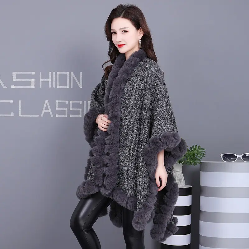 Winter Hot Sale Schals Umhang Acryl & Polyester Doppels chicht & lose gestrickt Free Size Mantel Schal