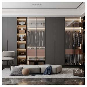 Armoire de rangement sur mesure avec logo, dressing, chambre à coucher, combinaison de placards, du sol au plafond, ouverte, grise - Product Image 3