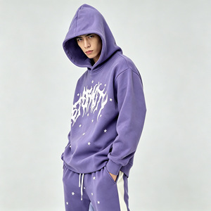 Custom Logo Cotton Tracksuit Jogger Sweatpants And Hoodie <b>Set</b> Men Raw Hem Hoodie Flare Pants Hoodie <b>Set</b> - Product Image 3