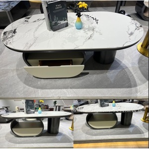 Marble Coffee Table Oval Stainless Steel Minimalist Storage Living Room Furniture - Product Image 1