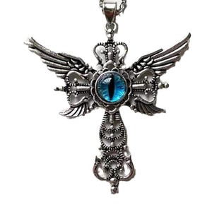 Collares con Colgante en Forma de Cruz con Alas de Demonio y Ojo de Diablo Azul Creativo para Hombres y Mujeres, Regalos de Joyería - Product Image 6