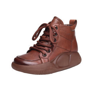 Bottines à talon plat en cuir de vache, style britannique, bout rond, fermeture éclair latérale, bottes à plateforme pour femmes, nouvelle collection automne-hiver - Product Image 5