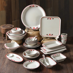 Xiangyuan <b>melamine</b> tableware <b>plates</b>, commercial retro-style dishes, hot pot restaurant <b>plates</b>, imitation porcelain soup <b>plates</b>, - Product Image 1