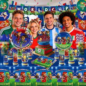 Articles de fête sur le thème du football pour les jours de match, décorations d'anniversaire pour les fans de football, <span class=keywords><strong>vaisselle</strong></span> jetable, assiettes en papier, nappe, bannière - Product Image 6
