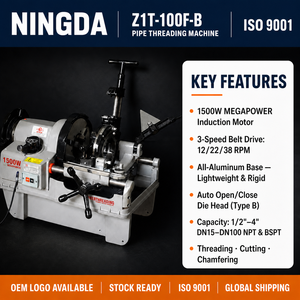 เครื่องตัดและเกลียวท่อ Ningda 1500W 1/2-4 นิ้ว ออลอินวัน สำหรับเหล็กชุบสังกะสี รุ่น Z1T-100F-B NINGDA Z1T-100F-B 1500W Hea - Product Image 1