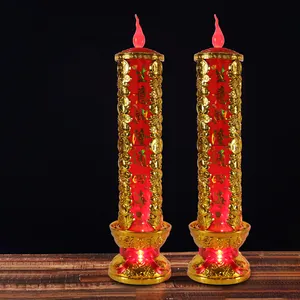 Chinese Style USB Battery Dual-use Large Candle Buddha Light with The Word Temple Buddhist Lamp for Mammon Make Offerings